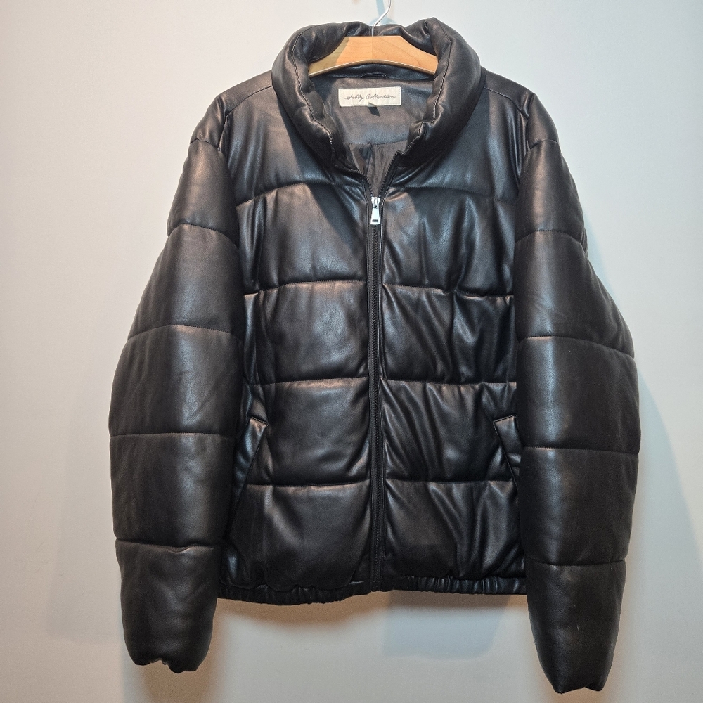 Sebby Collection Puffer Faux Leather Coat 2X Womens Full Zip High Neck